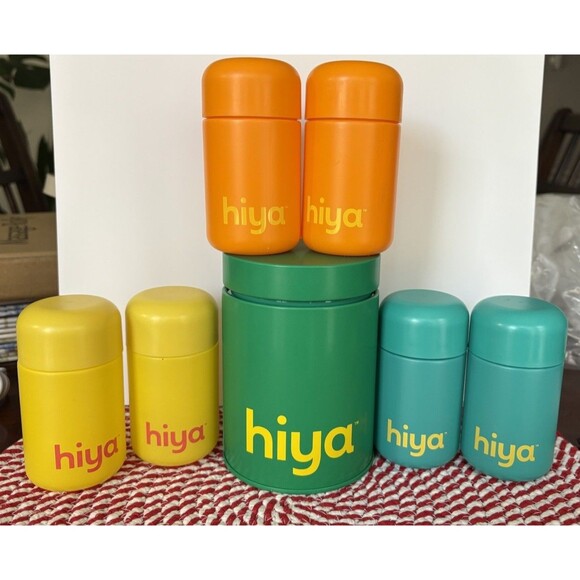 Lot Of 6 Hiya Glass Capsule Pill Bottle Containers Plus Greens Tin ALL EMPTY - Picture 2 of 7